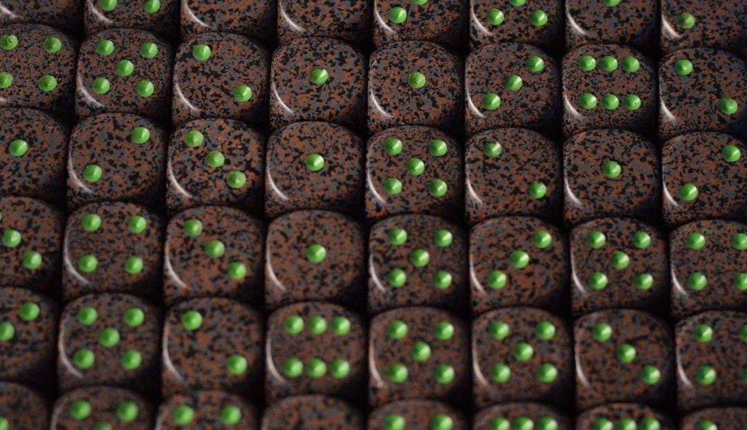 Earth Speckled 16mm D6 Pipped | Sold per Die (Green + Brown Dice)