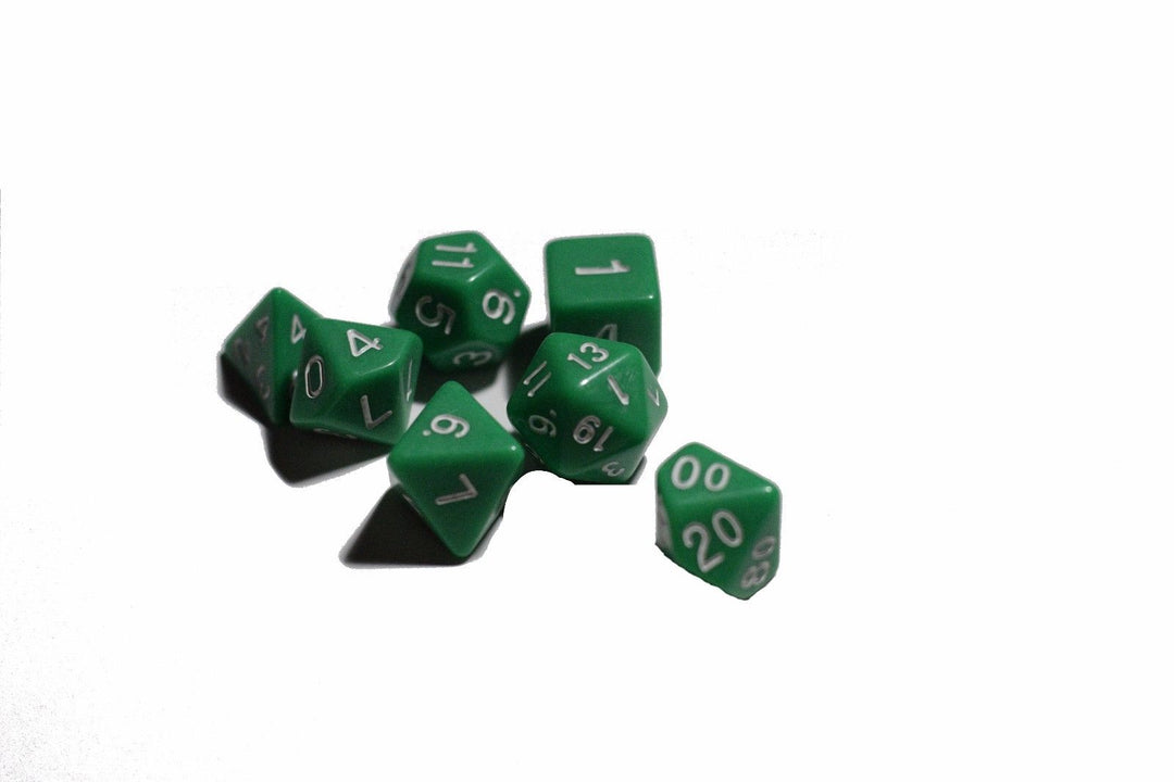 Green Opaque 7 Die Set Polyhedral Dice by BrycesDice RPG Magic D&D Unique Dragon