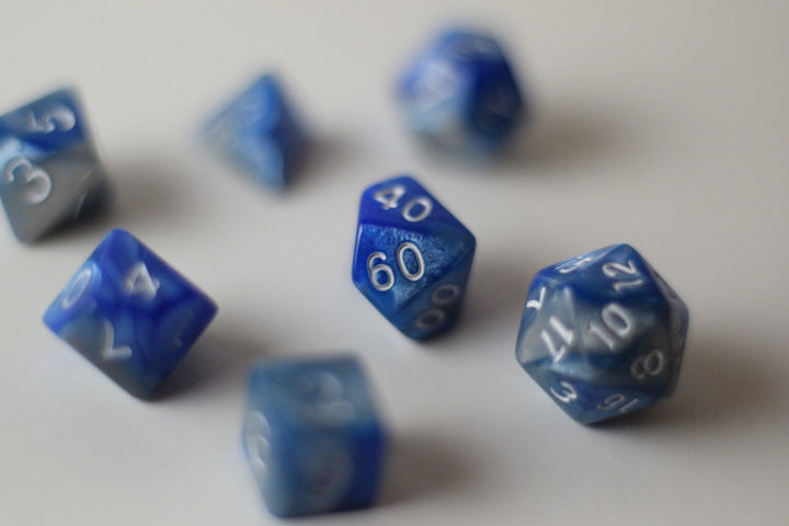 New Shiny Steel Blue Miniature Poly Dice Set Small (7) RPG DnD Mini Cute