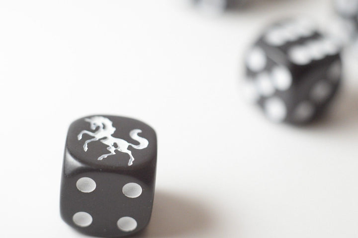 NEW Black Dice w/ White Unicorns Dice D6 Bunco RPG 16mm Roll (sold per die)