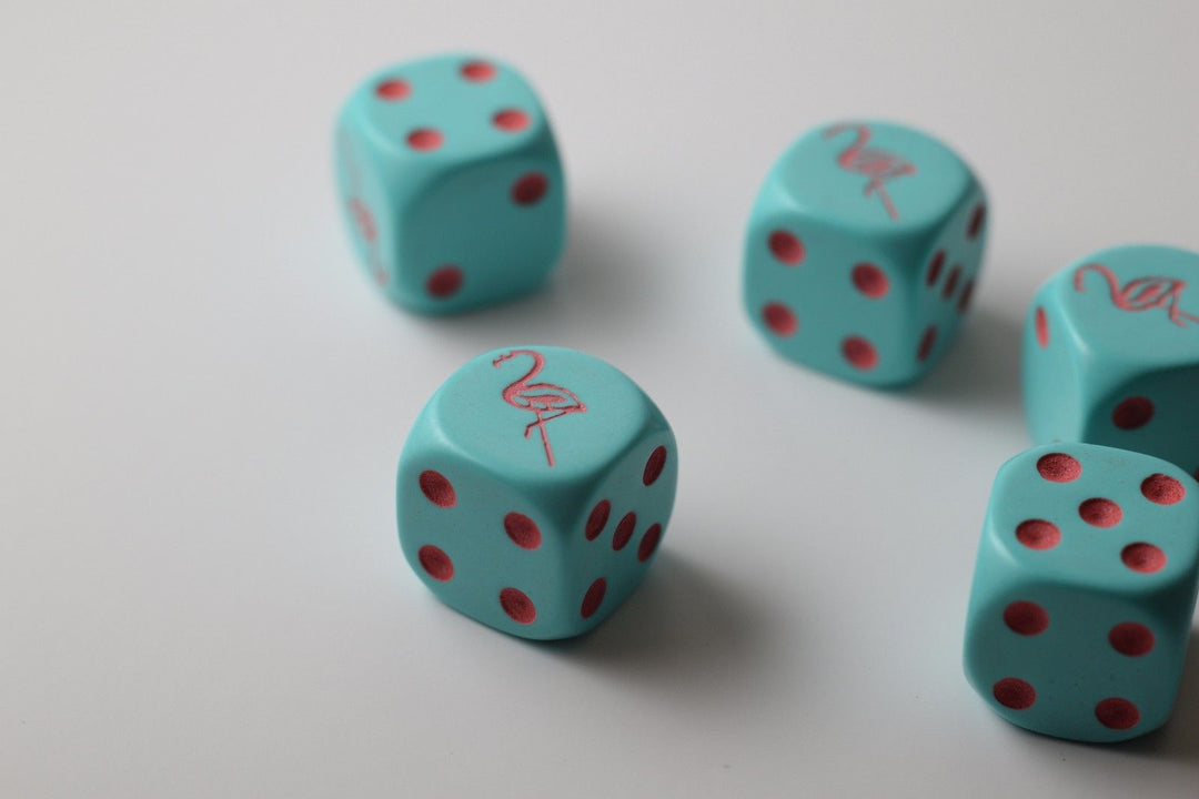 NEW Blue Dice with Pink Flamingo Dice 6 Sided Bunco RPG Game D6 16mm Roll (sold per piece)