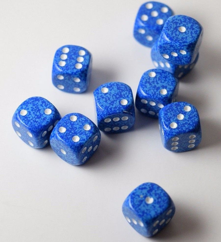 Water Speckled 16mm D6 Pipped Dice | Blue and White (sold per die)