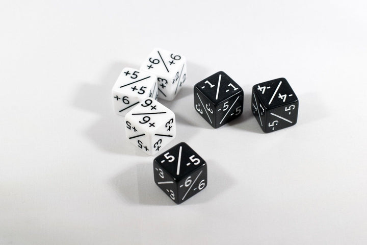 White & Black D6 MTG +1 & -1 Counter Dice - 6 Pack - Magic: The Gathering DnD