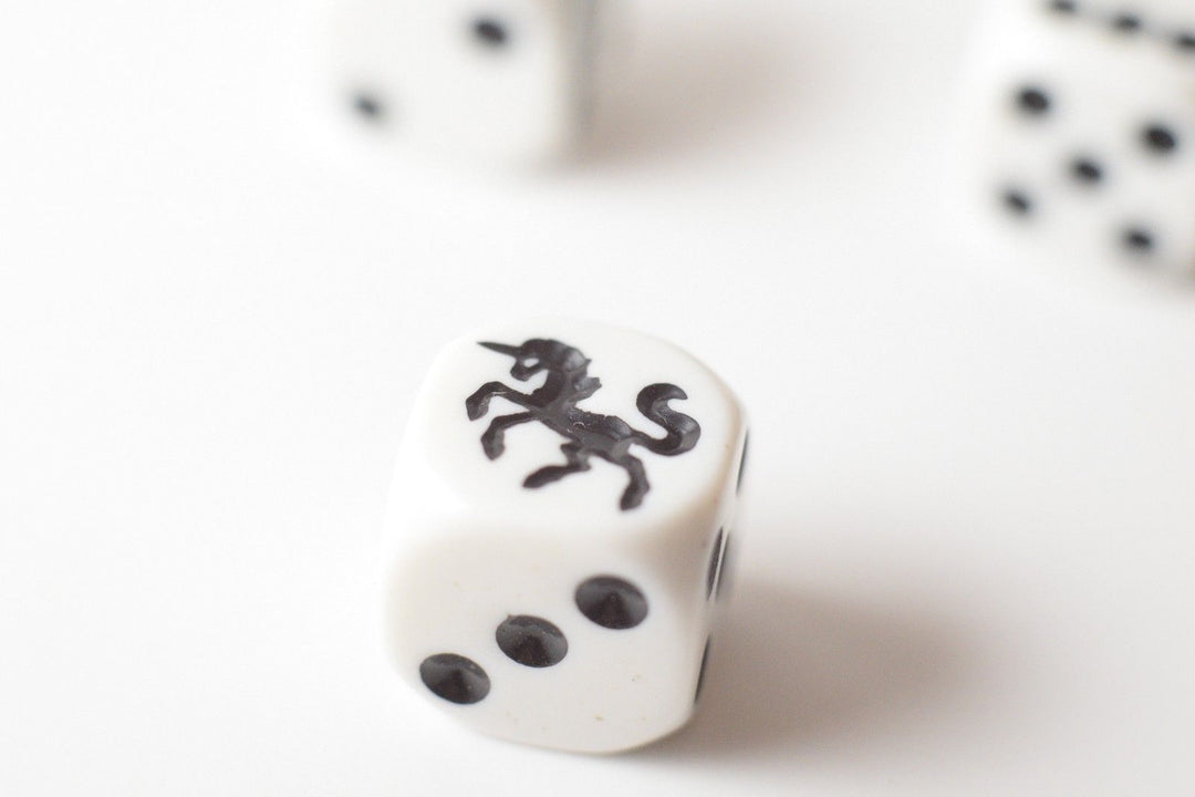 White Dice with Black Unicorns Dice Sided Bunco RPG D6 16mm Roll (sold per die)