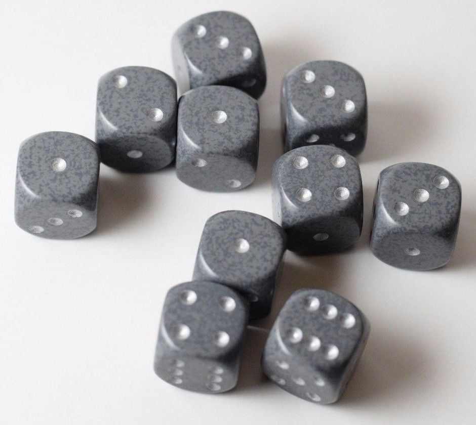 Hi-Tech Speckled 16mm D6 Pipped | Grey/Silver (sold per piece)