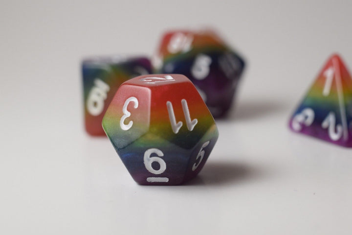 New Rainbow Aurora Poly Dice Set Blue Green Yellow Orange Red Purple (7) RPG DnD