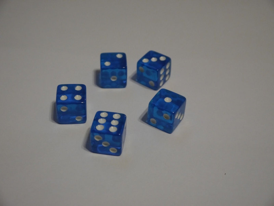 NEW 5 Transparent Blue White Pip RPG Bunco Gaming Dice Set 16mm D6 Home Casino