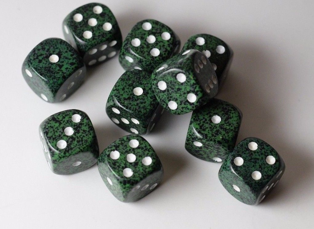 Recon Speckled 16mm D6 Pipped | Sold Per Die (Green/White)