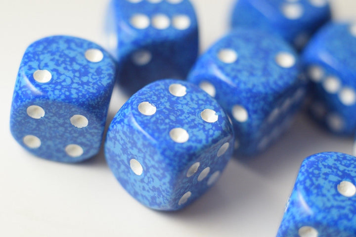 Water Speckled 16mm D6 Pipped Dice | Blue and White (sold per die)