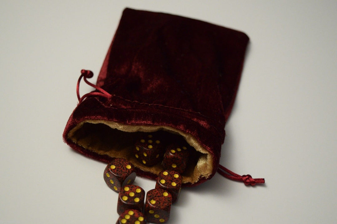 Large Maroon Velvet Gift Bag Game Dice Bag w/ GOLD Velvet Lining Counter Pouch