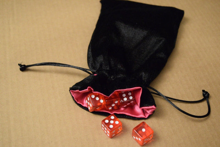 NEW Large Black Velvet RPG Game Dice Bag w/ Pink Satin Lining Counter Pouch Gift