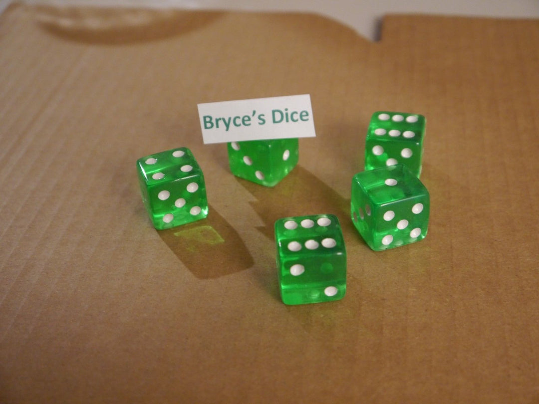 NEW Set of 5 Green Transparent Large Casino Size 19mm Dice Green Great Quality