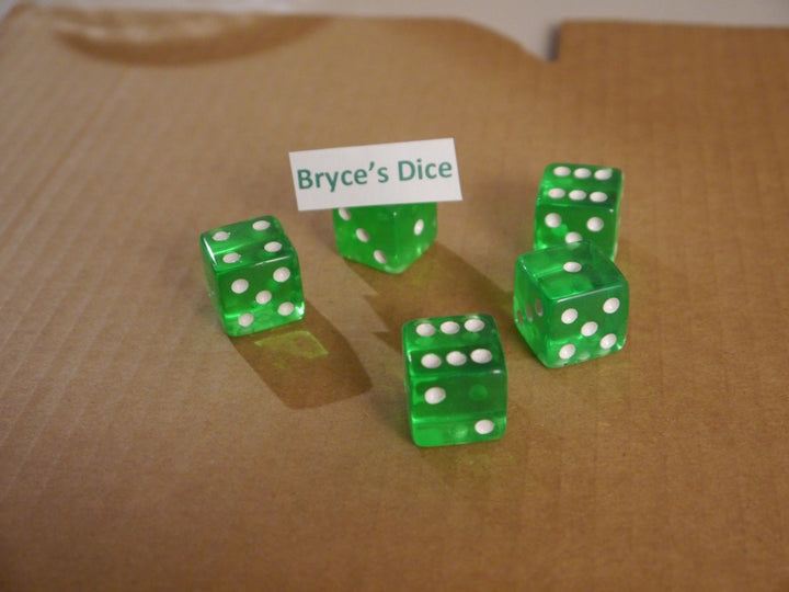 NEW Set of 5 Green Transparent Large Casino Size 19mm Dice Green Great Quality