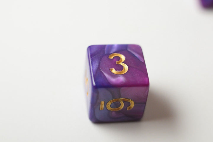 NEW Royal Purple & Blue Regal Swirl Poly Dice Set (7) RPG DnD w/ Gold Numbers