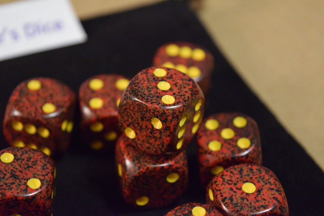 Mercury Speckled 16mm D6 Pipped | Sold Per Die (Red/Black/Yellow)