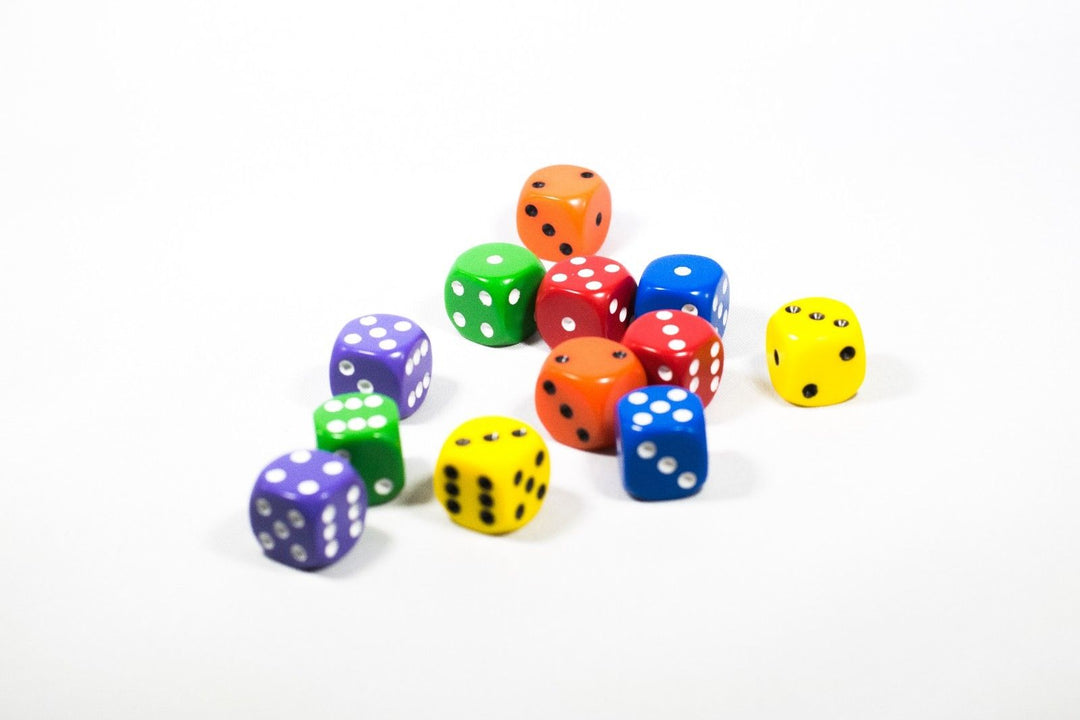 New Dice 12mm 6-sided Red Orange Yellow Green Blue Purple Small Rainbow 12 Dice