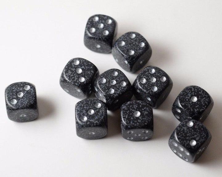 Ninja Speckled 16mm D6 Pipped | Black/Grey (sold per piece)