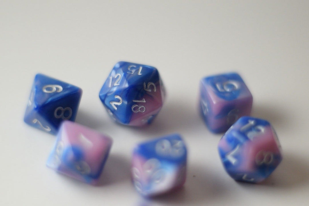 New Shiny Pink Blue Miniature Poly Dice Set Small (7) RPG DnD Mini Cute