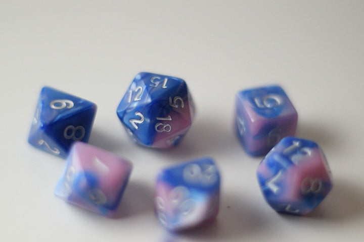 New Shiny Pink Blue Miniature Poly Dice Set Small (7) RPG DnD Mini Cute