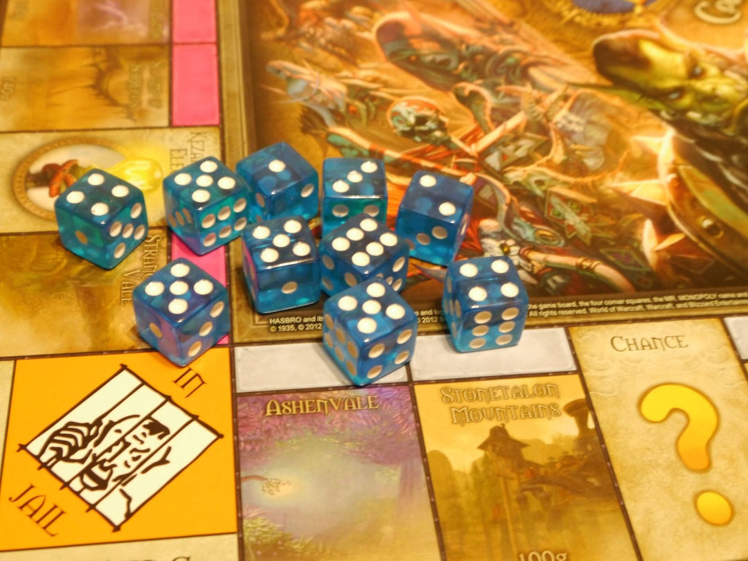 NEW 10 Transparent Blue w/ White Pip Bunco Gaming Dice Set 16mm D6 Great Quality