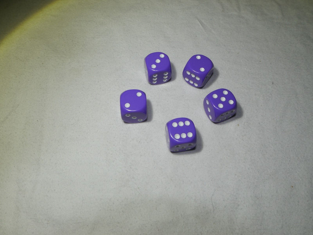 Opaque 16mm D6 RPG Chessex Dice (10 Dice) - Purple - Opaque Purple w/ White Pips