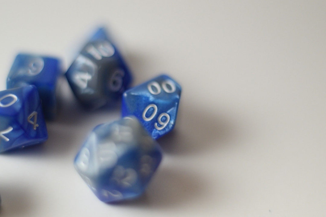 New Shiny Steel Blue Miniature Poly Dice Set Small (7) RPG DnD Mini Cute