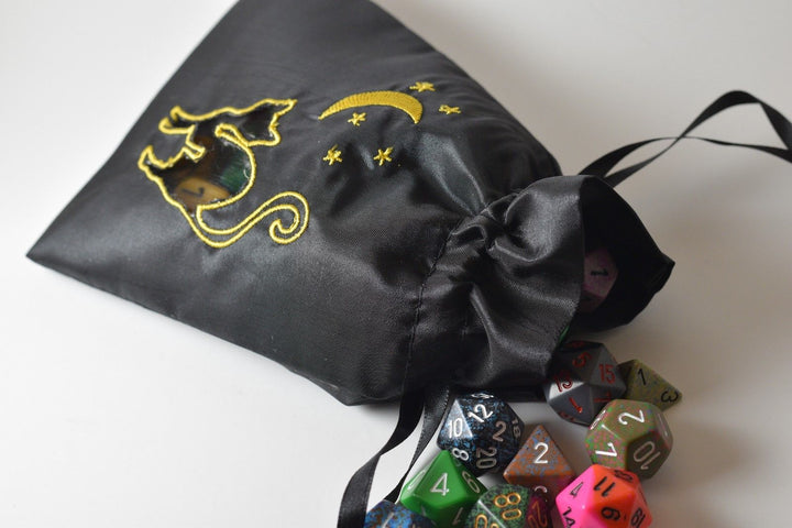 Black Cat Gift Bag Large Game Dice Bag White Counter Pouch Taffeta Scary Night