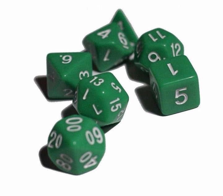 Green Opaque 7 Die Set Polyhedral Dice by BrycesDice RPG Magic D&D Unique Dragon