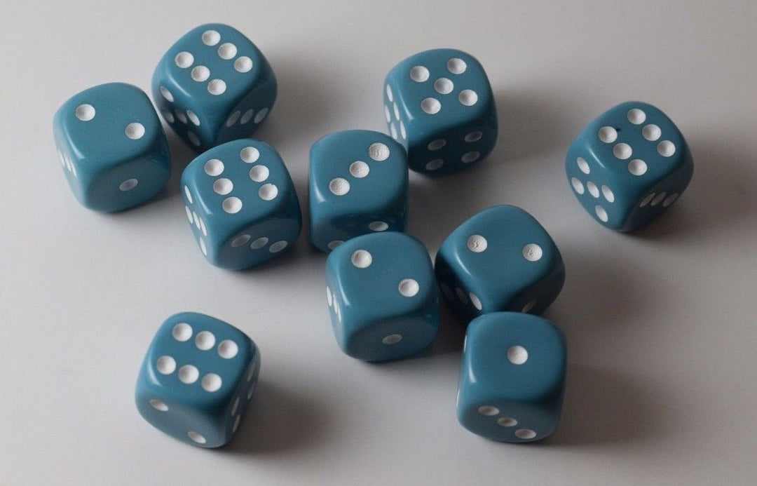 Rare Unreleased 16mm Cyan Blue Dice Set (10) Chessex with White Pips Limited