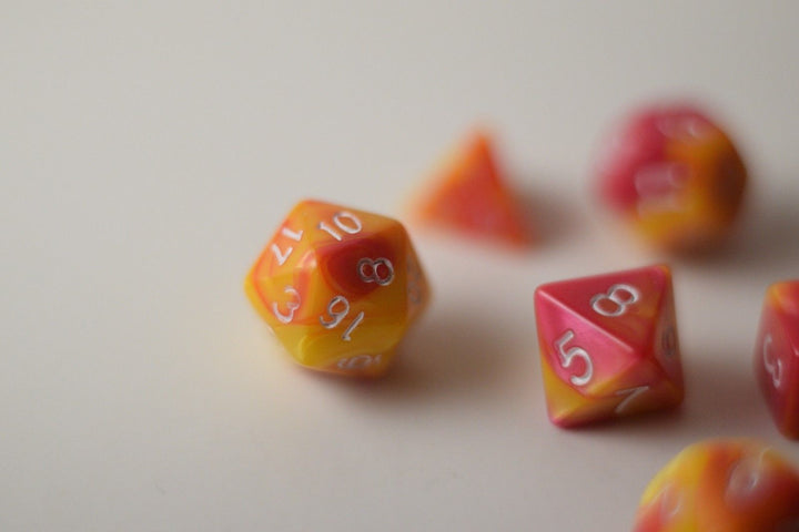 New Shiny Yellow Pink Miniature Poly Dice Set Small (7) RPG DnD Mini Cute