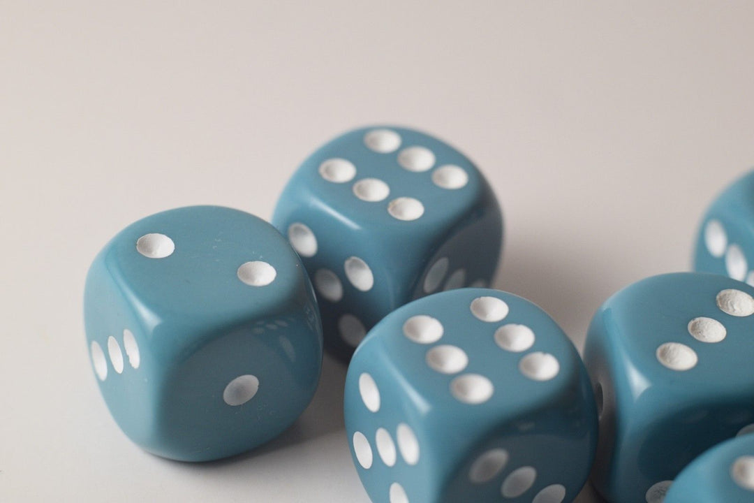 Rare Unreleased 16mm Cyan Blue Dice Set (10) Chessex with White Pips Limited