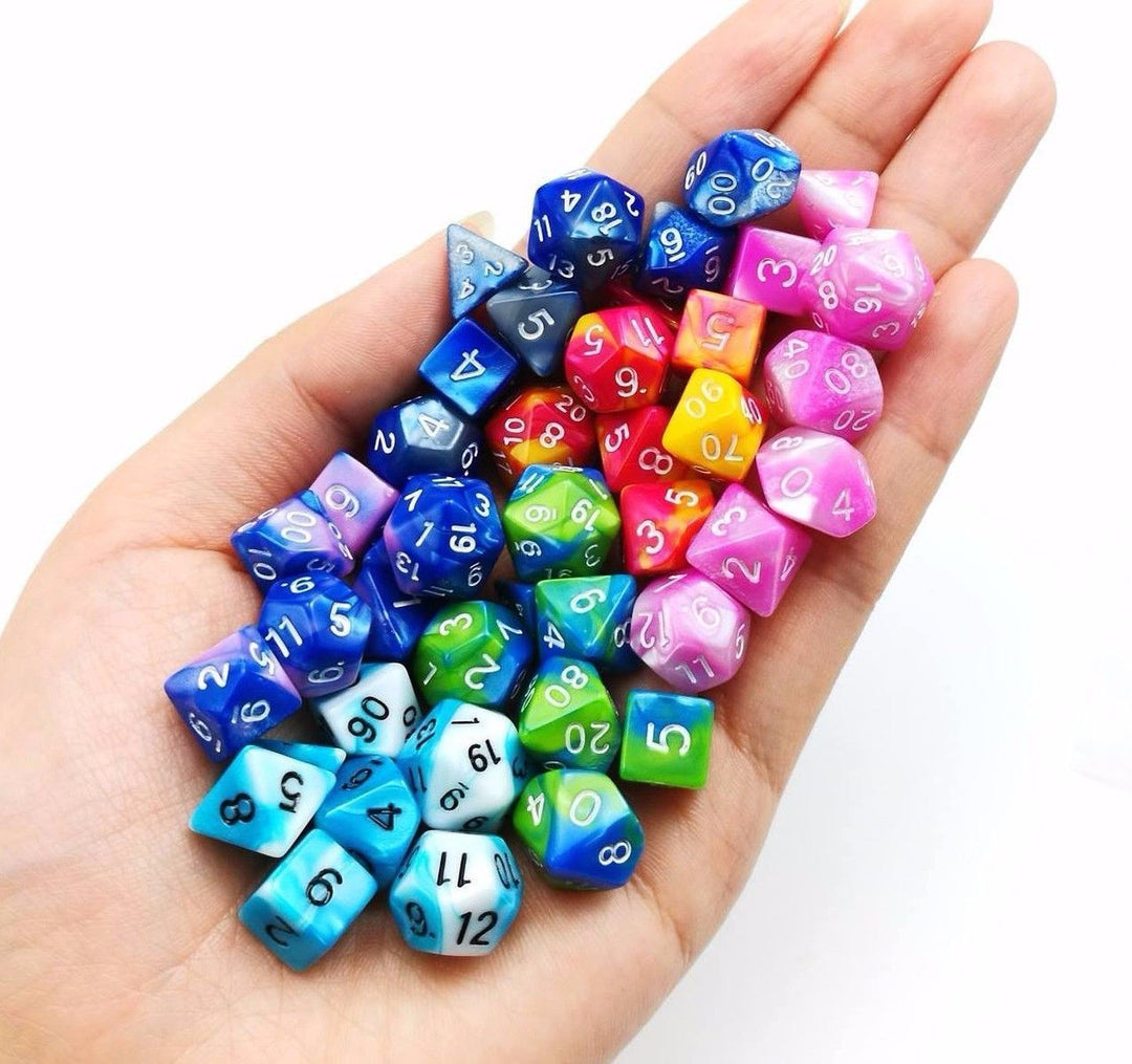 New Shiny Steel Blue Miniature Poly Dice Set Small (7) RPG DnD Mini Cute