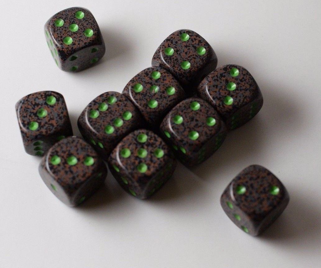 Earth Speckled 16mm D6 Pipped | Sold per Die (Green + Brown Dice)