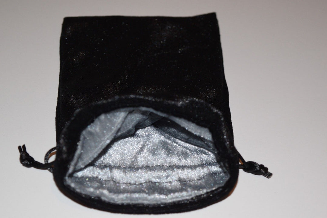 Large Black Velvet Gift Bag Game Dice Bag w/ Grey Velvet Lining Counter Pouch