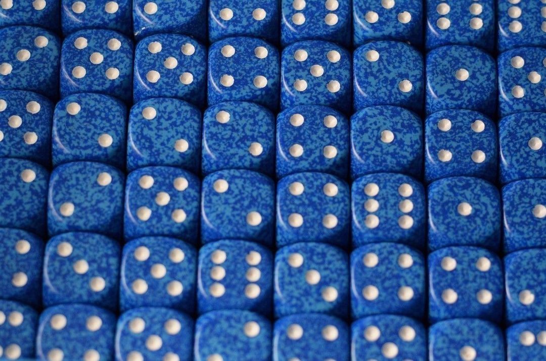 Water Speckled 16mm D6 Pipped Dice | Blue and White (sold per die)