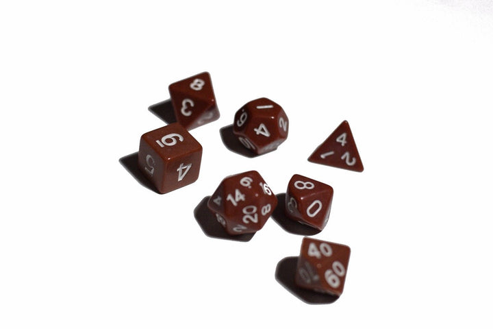 Brown Opaque 7 Die Set Polyhedral Dice by BrycesDice RPG Magic D&D Unique