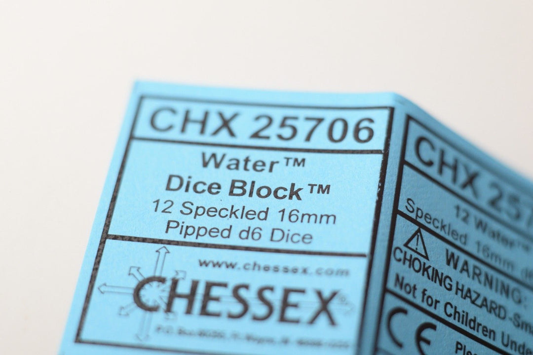 Water Speckled 16mm D6 Pipped Dice | Blue and White (sold per die)