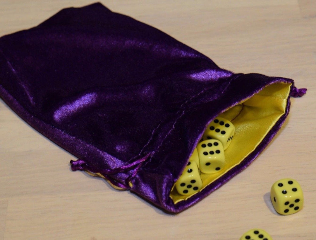 Large Purple Velvet Gift Big Game Dice Bag w/ Yellow Satin Lining Counter Pouch