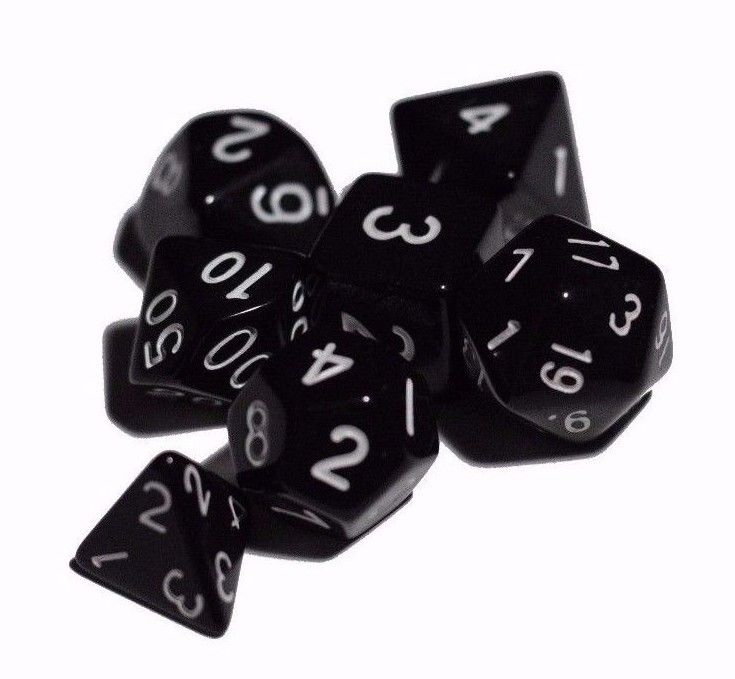 Black Opaque 7 Die Set Polyhedral Dice by BrycesDice RPG Magic D&D Unique