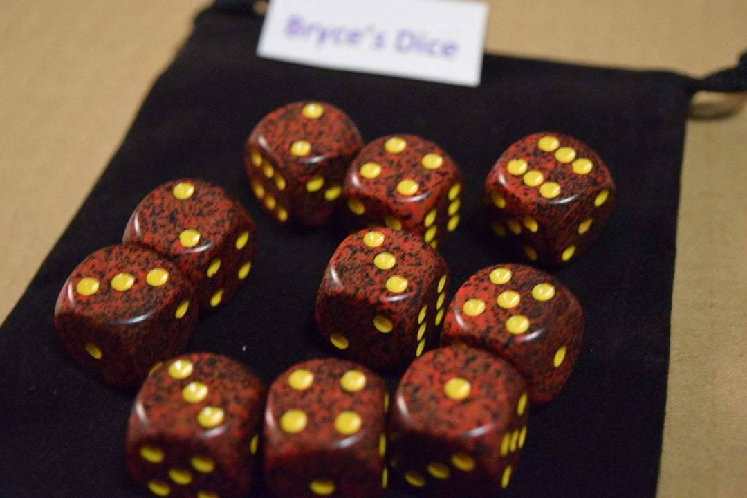 Mercury Speckled 16mm D6 Pipped | Sold Per Die (Red/Black/Yellow)