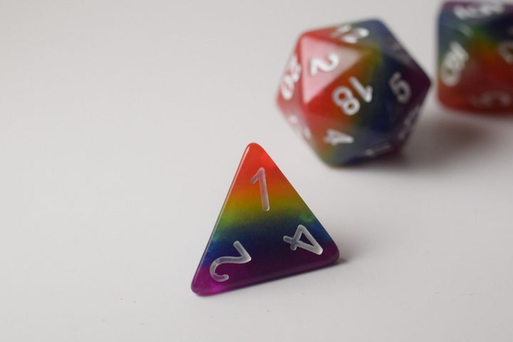 New Rainbow Aurora Poly Dice Set Blue Green Yellow Orange Red Purple (7) RPG DnD