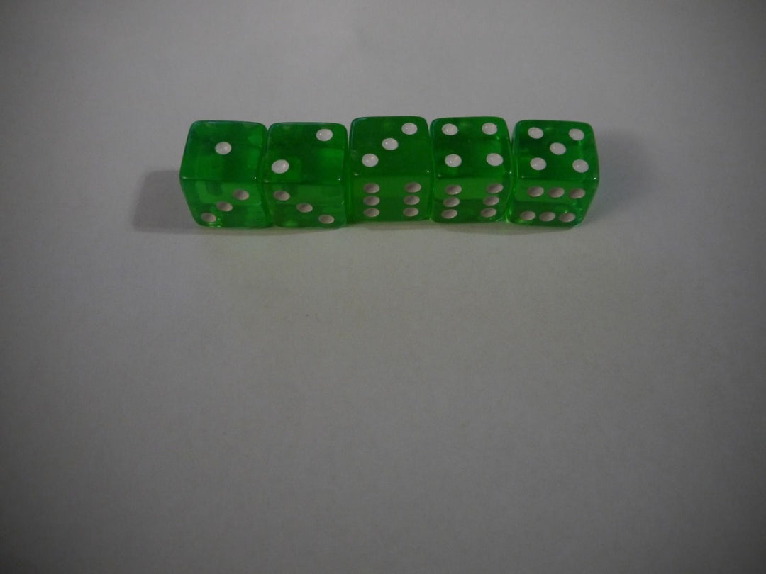NEW Set of 5 Green Transparent Large Casino Size 19mm Dice Green Great Quality