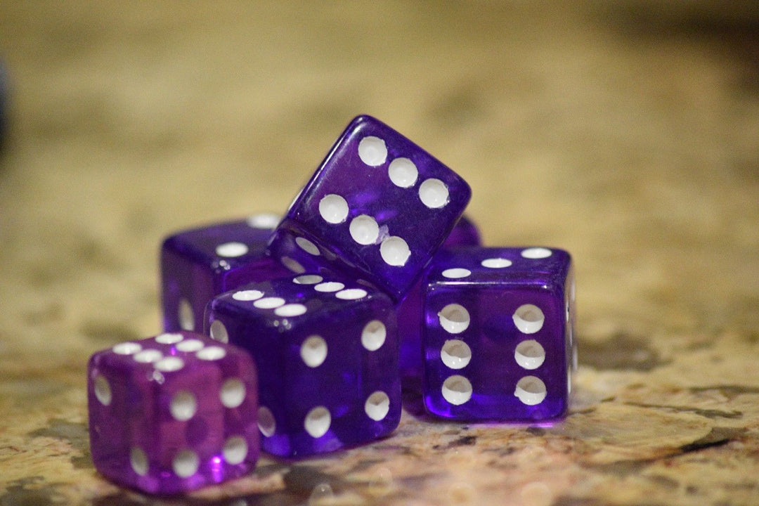 Purple 5 Transparent w/ White Pip Bunco Gaming Dice set 19mm D6 Yahtzee Quality