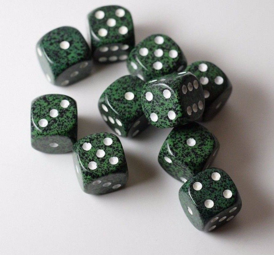 Recon Speckled 16mm D6 Pipped | Sold Per Die (Green/White)