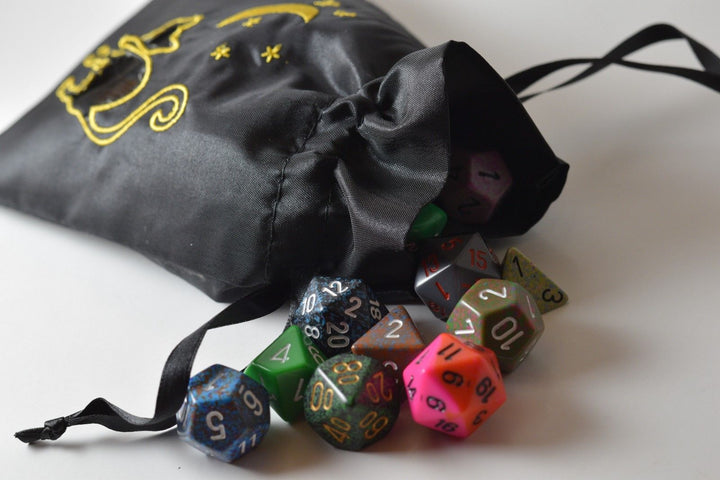 Black Cat Gift Bag Large Game Dice Bag White Counter Pouch Taffeta Scary Night