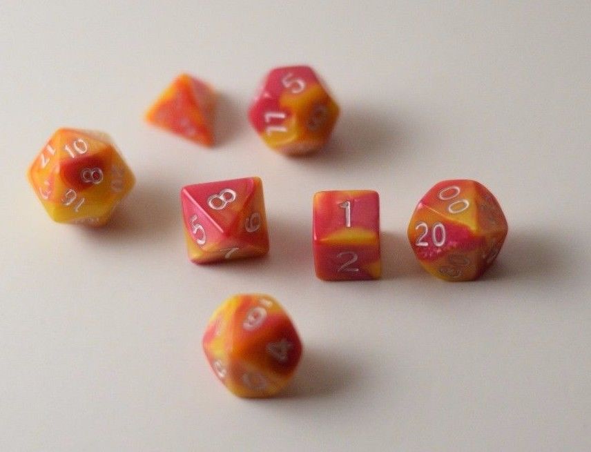 New Shiny Yellow Pink Miniature Poly Dice Set Small (7) RPG DnD Mini Cute