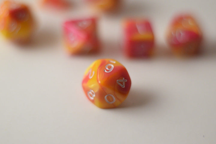 New Shiny Yellow Pink Miniature Poly Dice Set Small (7) RPG DnD Mini Cute