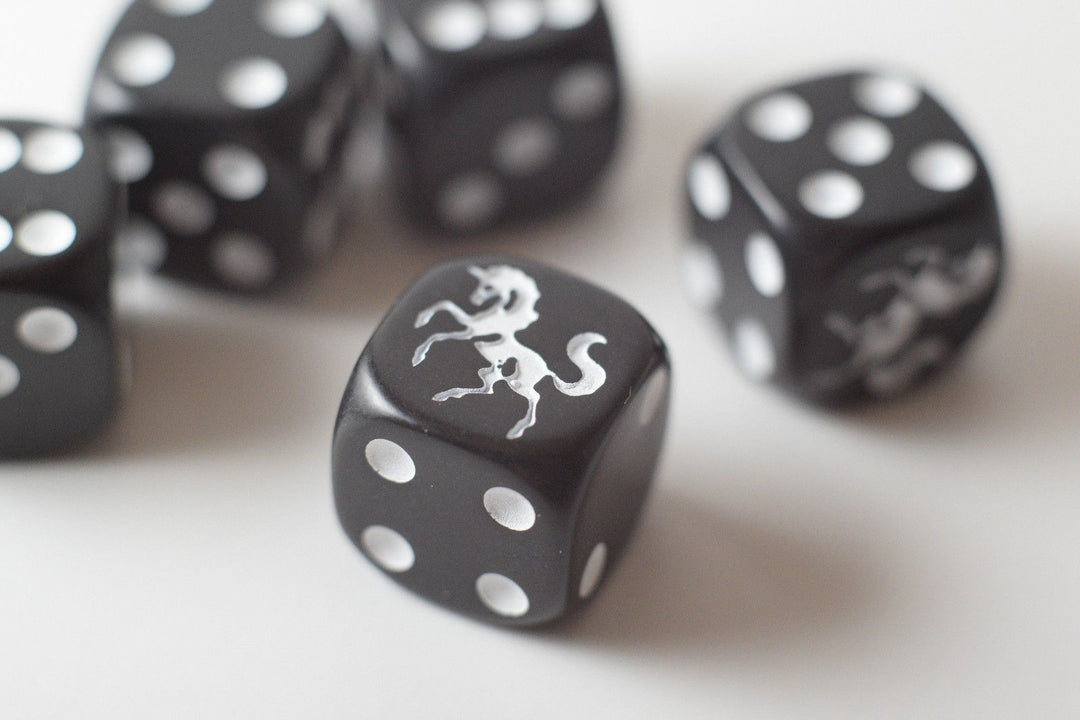 NEW Black Dice w/ White Unicorns Dice D6 Bunco RPG 16mm Roll (sold per die)