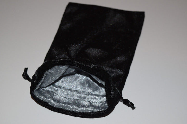 Large Black Velvet Gift Bag Game Dice Bag w/ Grey Velvet Lining Counter Pouch