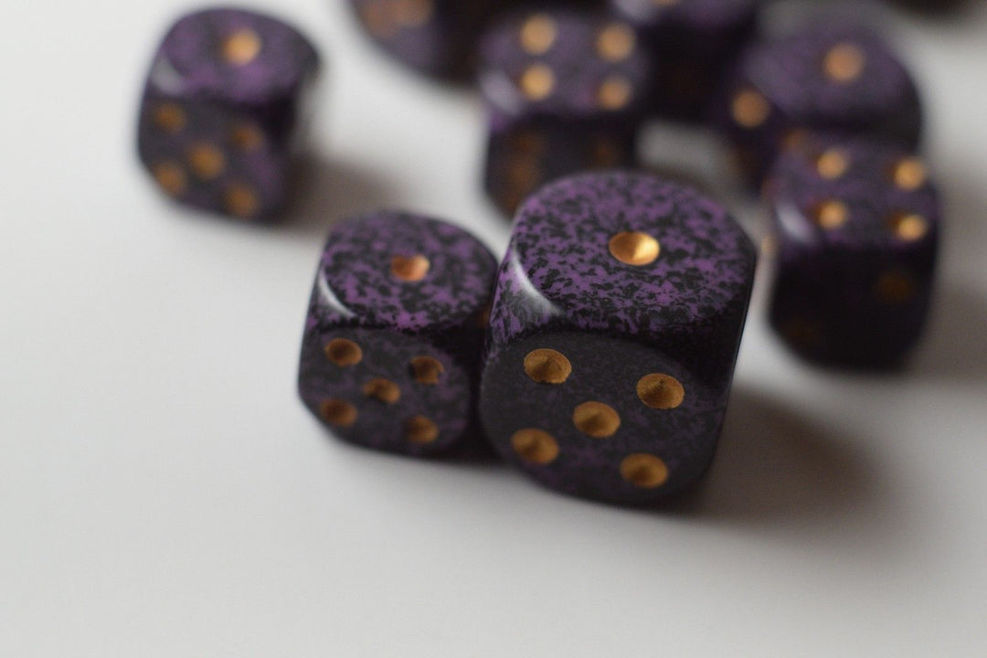 Hurricane Speckled 12mm D6 Pipped | Small Pipped Purple Dice (sold per piece)